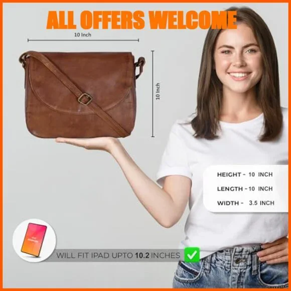 Genuine Leather Crossbody Purse with Adjustable Strap and Multiple Pockets